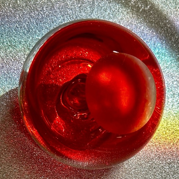 Vintage Blenko Hand Blown Art Glass 
Ruby Red Apple Paperweight - Picture 5 of 6